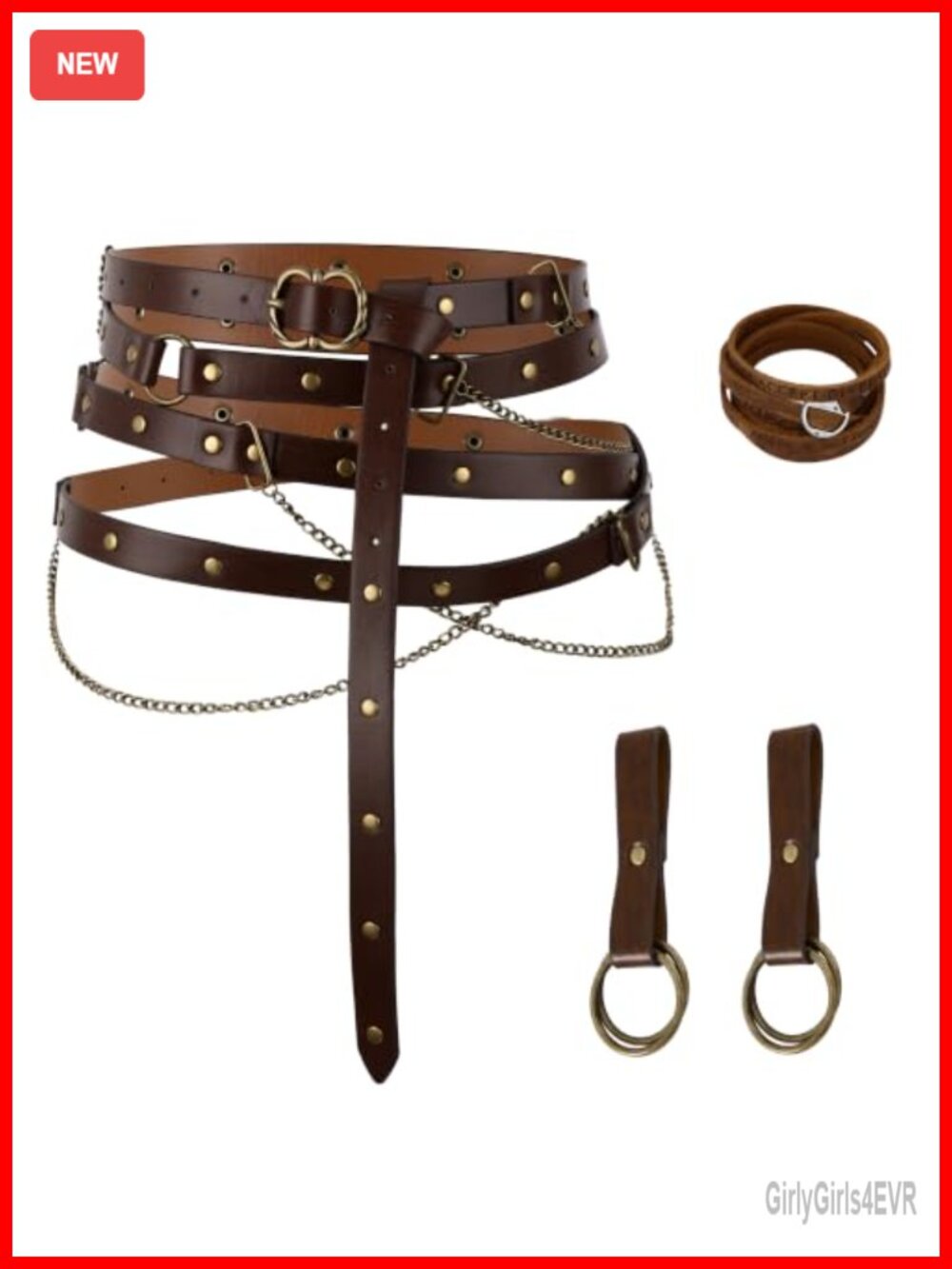 Faux Leather Viking Belt Set Chain Skirt Hike Clips Renaissance Costume